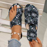 National Wind And Cold Slippers Women 2025 Summer New Flat-Bottomed Printing Cover Toe Roman Style