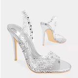 Transparent PVC Fabric Fish Mouth Fashion Sandals Women's Water Drill Tip Sexy Fine And Cool