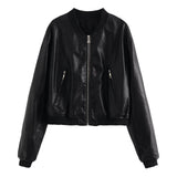 Temperament Casual Spring New Retro Collar Locomotive PU Imitation Leather Bomber Jacket
