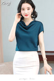 Woman Blouses 2023 Satin Women Tops Summer Short Sleeve Blouse Pile Collar Women's Elegant Blouses Female Clothing