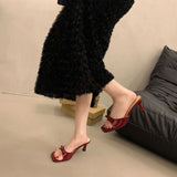 High-Heeled Slippers 2025 New Women's Summer Outside The Square Head Thin Heel Drag Bow Sandals