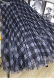 Spring and Summer Mesh Long Women's Skirts High Waist Love Printed Elegant A-Line Pleated Skirt Fashion