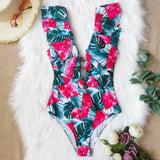 Printed Flowers Even Lotus Leaf Side Body Swimsuit Women 2025 New Swimsuit Bare