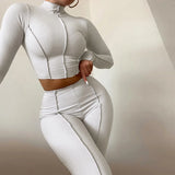 2025 Spring Women's New Fashion Set Reverse Design High Waist Solid Color Two