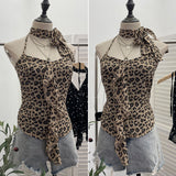 Shooting Lotus Side Hanging Neck Leopard Sling Female Summer Hot Waist With Small Vest Short Top