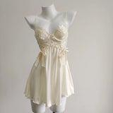 Sexy Embroidered Lace Back Pajamas With Thoracic Pad Pure Desire Sling Skirt Women's Summer Ribbon Sling