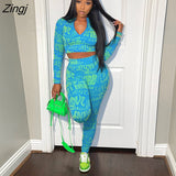 Women Tracksuit Print Letter Streetwear Sporty Two Piece Set Full Sleeve Shirt + Long Pants Clothes For Women