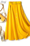 Women Summer Long 2023 Casual Solid High Waist With Belt Pocket Elegant Office Ladies A-Line Skirts Faldas