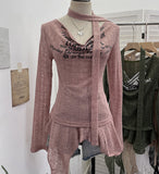 Shooting Retro Irregularly Hollow Knitted Jersey Dress Girl With Hottie Word Shoulder Collar Blouse