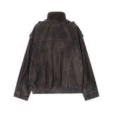 Suede With Loose Leather Coat In Autumn