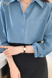 Fashion Spring Autumn 2023 New Women Shirts Turn Down Collar Solid Simple Chiffon Blouse Loose Clothes Blusas Tops