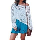 Hollow Bikini Burqa New Hot White Knitted Loose Beach Blouse