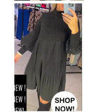 Autumn And Winter Lantern Sleeve Hepburn Small Black Dress Large Size Fat Mm Reduced Age Thin Knitted Dress
