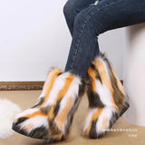 2025 New Flower Long-Haired Long-Haired Sleeve Snow Boots Women's Large Size Hairy Female