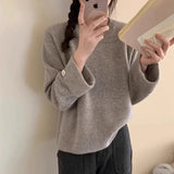 Zingj Advanced Sense Round Collar Design Sweater Female 2024 Autumn / Winter New Korean Version Soft Waxy Temperament Simple Wind Sweater-Outfit
