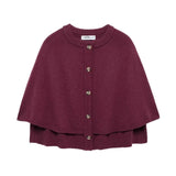 2025 Fashion Knitted Round-Necked Shawl Cape Design Woolen Sweater Women's