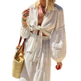 Spot 2025 Summer New Female Bohemian Bubble Sleeve Cardigan Skirt Two
