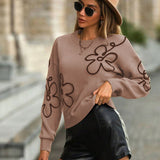 And Winter New Women's Sweater Fashion Flowers Three-Dimensional Embroidered Round Collar Long-Sleeved Knitted Shirt