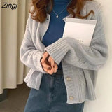 Women 2023 Autumn New Knitted Warm Casual Long Sleeve Cardigan Slim Female Popular Pure Single Breasted Brown