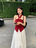 Xixi 2025 Summer New Korean Version Pure Temperament Hanging Neck Knitted Bottom Sling Vest Women