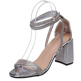 Large-Size High-Heeled Women's Shoes Water Drill Thick Heel High Heel Buckle With Sandals Women 35-43