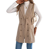 Autumn And Winter Pure Color Double Buckle Pocket Lint Long Vest Coat Women's