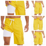 Pants Solid Color Multi-Pocket Fake Two Double-Layer Overalls Five-Point Fitness Running Leisure Sports