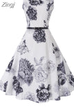 Dress Women Sleeveless Floral Print Vintage Dress Retro 50s 60s Robe Rockabilly Swing Pinup Vestidos