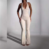 Summer New Solid Color Low Chest U-Neck Elastic Tights Sexy Sleeveless