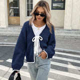 And Winter Sweater Women's New Knitted Shirt Loose Long-Sleeved Bow Tied With Cardigan Coat Top