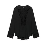 New Loose V-Neck Cascade Trim With Long-Sleeved