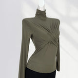 Zingj Turtleneck Bottom Shirt Women's Spring Dress Women's New Top Cross Fold Tight With A Long-Sleeved