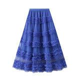 Heavy Industry Lace Cake Skirt Long Skirt Sweet Wind High Waist Wood Ear Net Yarn Skirt