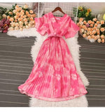 French Crumlom Dyed Summer New Waist Display Thin And Long Elegant Folded Chiffon Dress Holiday
