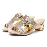Cool Slippers Women's Summer New Coarse-Heeled Toe Women's Shoes Hollow Water Drill Outside Wearing High Heel Cool