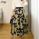 Women Summer Floral Elastic Waist Elegant Ankle Length Female A-line Fairy All-match Vintage Clothing Mujer