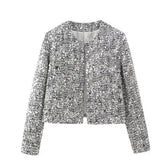 Women's Clothing Explosion ZA Autumn And Winter New Round Neck Solid Color Sequins With Coarse Flowers And Sequin