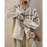 Buckle Loose Retro Sweater Cardigan Women 2025 Autumn And Winter New Round-Necked Collared Flower Knitted