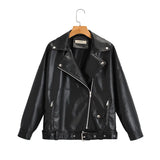 Autumn Dress Wash PU Leather Lapel Loose Large Version Leather Coat Female