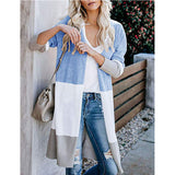 Clamming Long Knitted Sweater Rainbow Spliced Striped Cardigan Sweater Coat Women's Autumn And