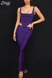 Quality 2 Piece Set Women 2023 Party Maxi Dress Royal Blue Mesh Sexy Crop Top and Skirt Celebrity Club Night