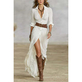 Women's Spring And Autumn Sexy Solid Color Irregular Folding Waist Collar Dress With