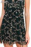 Sequined Tassels Patchwork Sexy Women Dress Beach 2023 Deep V-neck Halter Off Shoulder Backless High Waist Mni