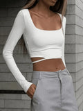 Simple Cutout Long Sleeve Crop Top-Outfit