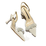 Sandals Women's Spring And Summer 2025 New French Transparent Pointed Small Heel White High Heels Fine Heel Single