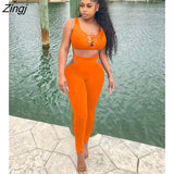 Sleeveless Crop Top Two Piece Sets Womens Outifits 2023 Spring Summer New Fashion Casual High Waisted Skinny Pants