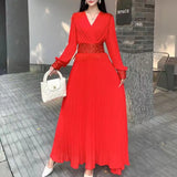 Niche Dress Women's Autumn Dress French Heavy-Bred Celyt Splicing V-Neck Lantern Sleeves To Close The Waist Su Hundred Folded