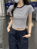 Zingj Color Short-Sleeved T-Shirt Women 2024 Summer New Slim Show Thin And Versatile Short Shoulder Students Pure Color Top