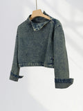 Zingj Cool Waste Rustic Denim Coat Female Retro Wash Do Old Standing Collar Hottie Short Denim Jacket Motorcycle
