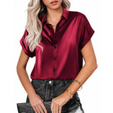 Solid Color Satin Sleeve Button Shoulder